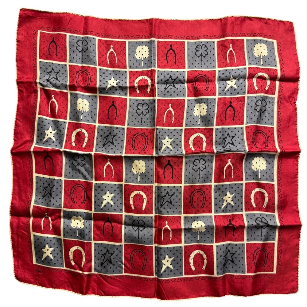 Bersoie Scarf Women OS Red Good Luck Horseshoe Clover Star Fair Hand Rolled